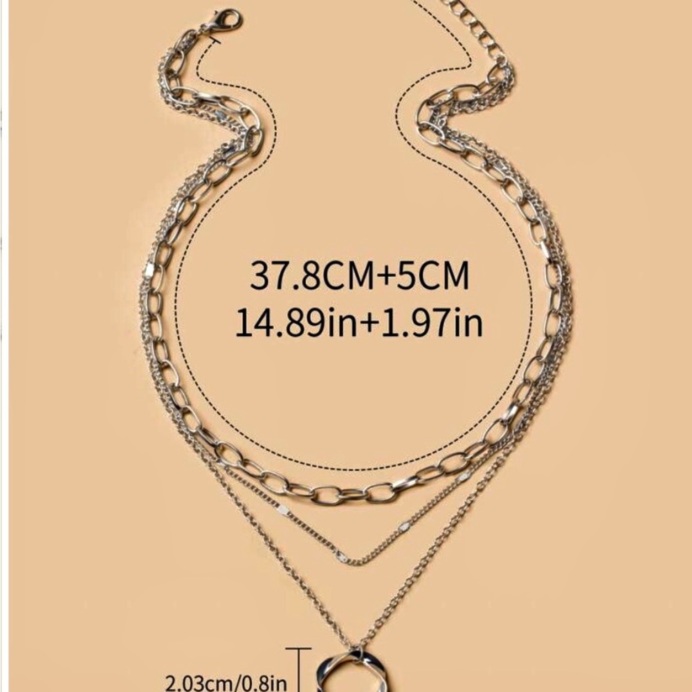 Geometric round charm layered necklace. - Picture 3 of 3